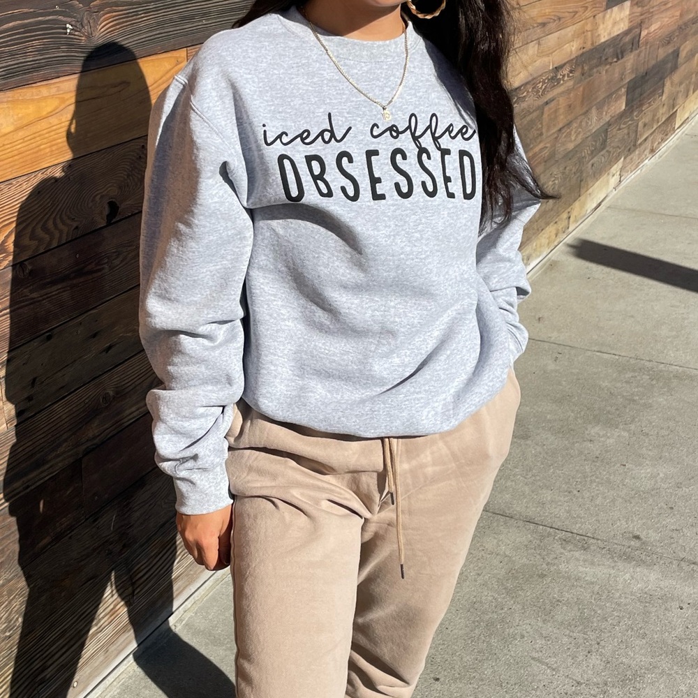 Grey “Iced Coffee Obsessed” crewneck